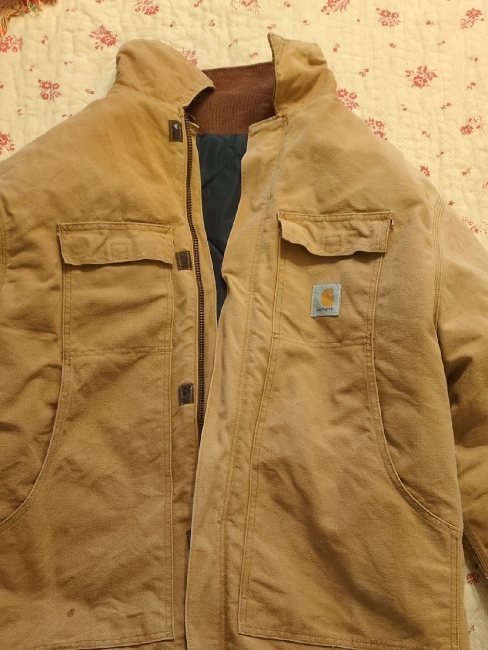 Vintage 1990's Carhartt CO3 Men's Tan Work Coat with Logo Patch